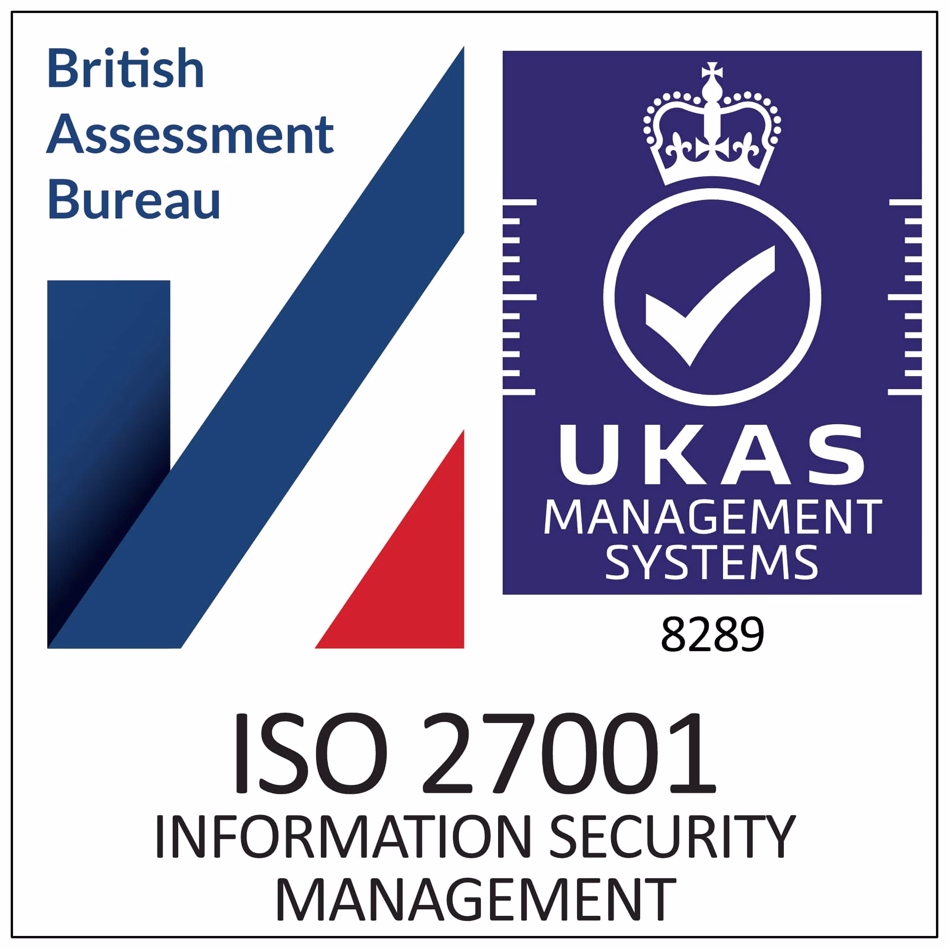 British Assessment Bureau, UKAS and ISO 27001 Certification Badges