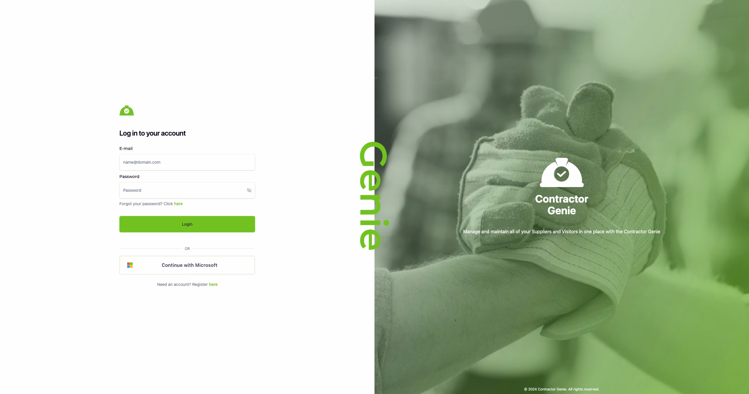 contractor genie login page