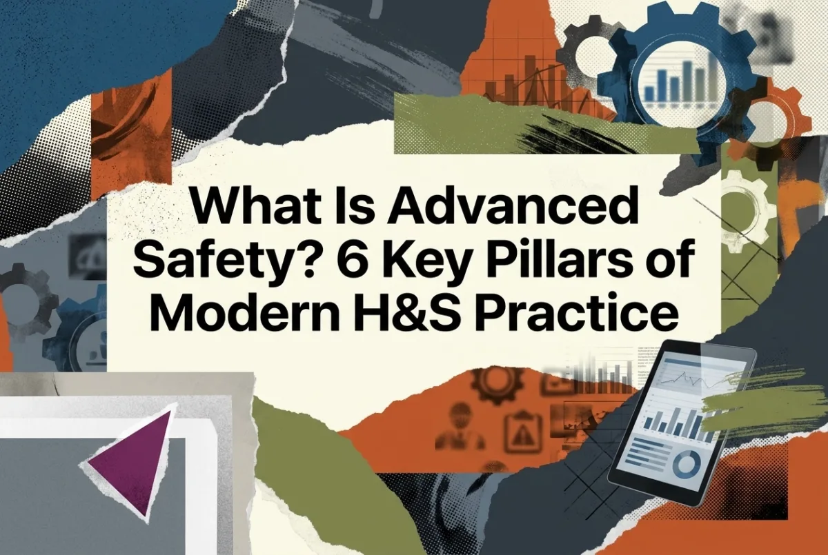 Professional header image for list-based article: What Is Advanced Safety? 6 Key Pillars of Modern H&S Prac...