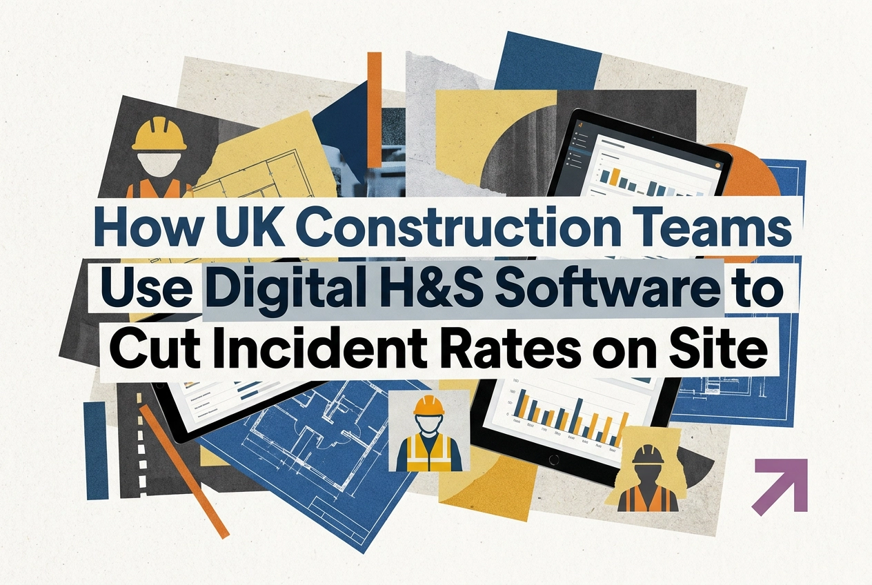 Professional header image for industry analysis: How UK Construction Teams Use Digital H&S Software to Cut...