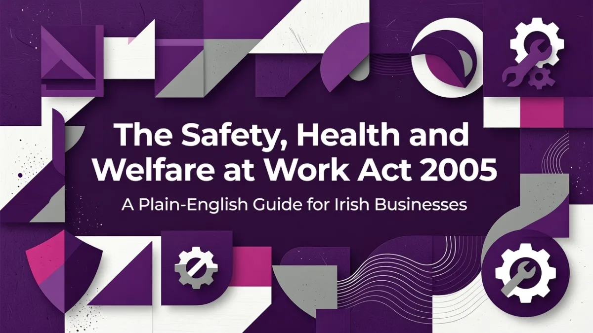 Professional header image for educational tutorial: The Safety, Health and Welfare at Work Act 2005: A Plain-...
