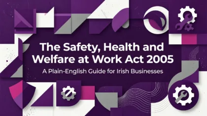 Professional header image for educational tutorial: The Safety, Health and Welfare at Work Act 2005: A Plain-...