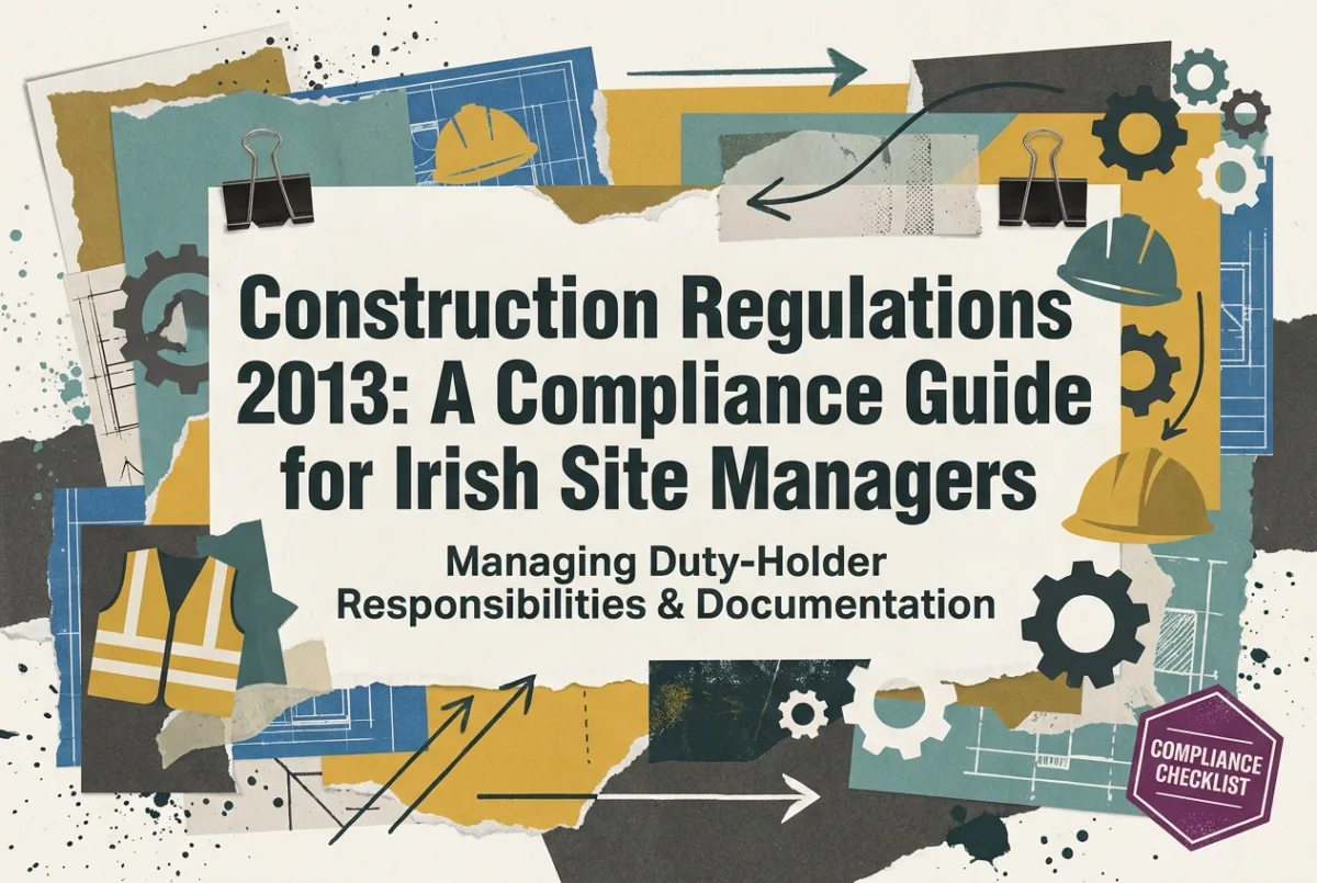 Professional header image for educational tutorial: Construction Regulations 2013: A Compliance Guide for Iri...